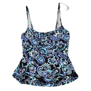 Lands' End Size 14 Long Women's Tankini Swim Top Purple Paisley 14L Pretty